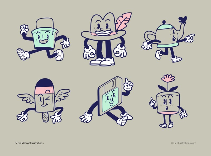 Retro Mascot Illustrations pack showcase image